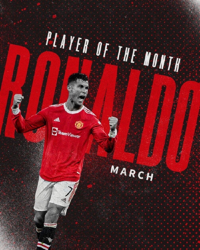 Ronaldo fue nombrado jugador del Manchester United en marzo después de anotar tres goles en dos partidos