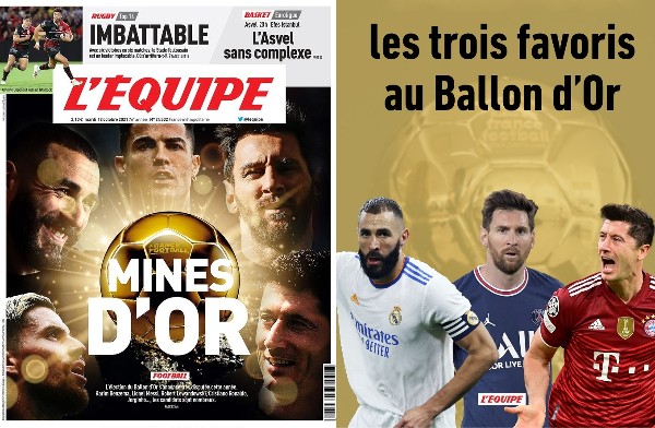 El periódico francés Team 's News predice que Messi Benzema Levan anotó tres goles de oro