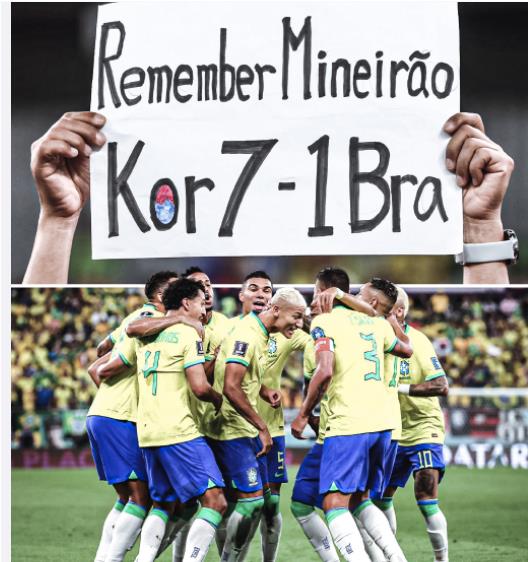 Los aficionados surcoreanos iluminaron carteles de 7 - 1 para satirizar los resultados de Brasil y Corea del Sur perdió 4 goles en la primera mitad.